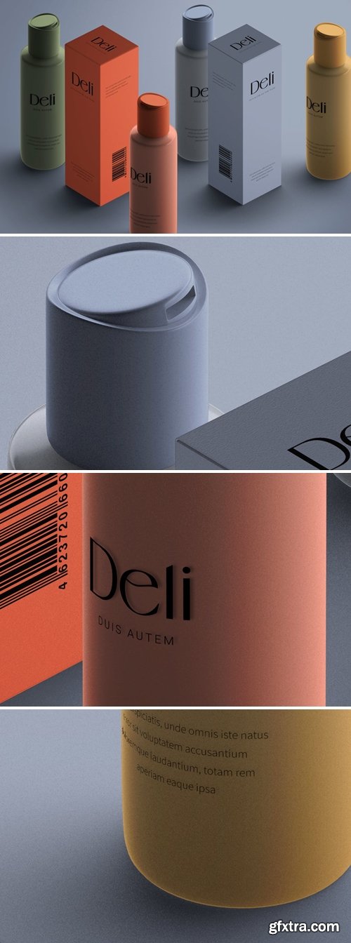 Isometric Cosmetics Bottle & Paper Box Mockup