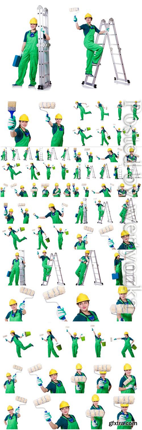 Woman painter plasterer stock photo Woman painter plasterer stock photo