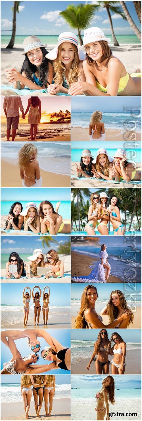 People and summer vacation at sea stock photo