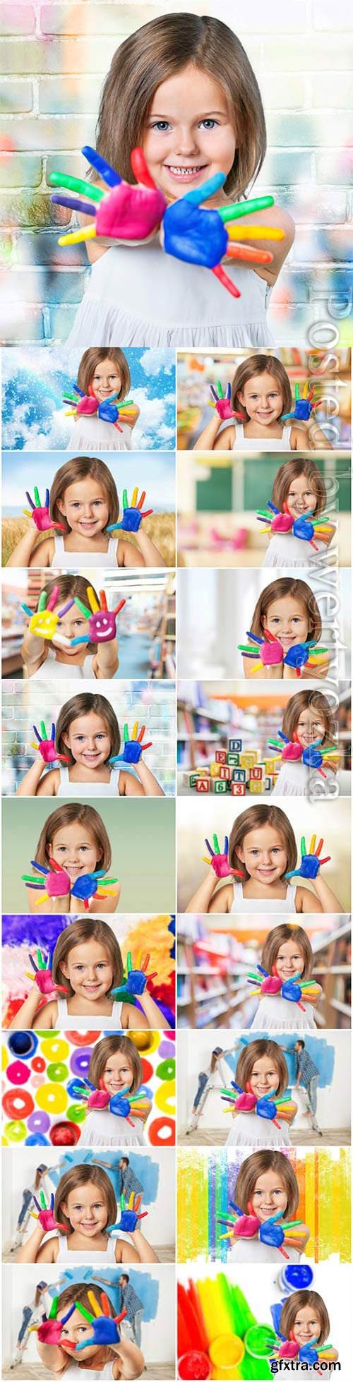 Little baby pens in paint stock photo Little baby pens in paint stock photo