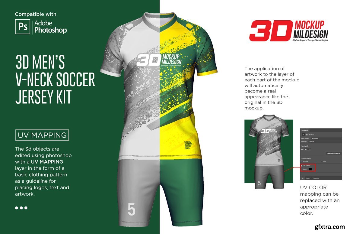 CreativeMarket 3D Soccer Jersey VNeck Kit Mockup 6198334 » GFxtra