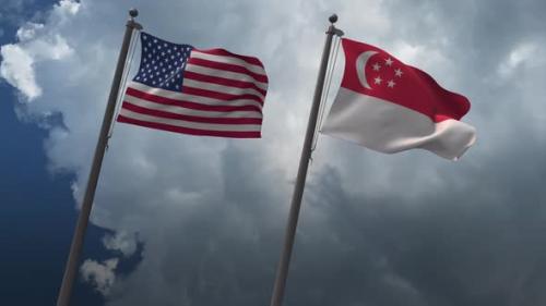 Videohive - Waving Flags Of The United States And The Singapore 4K - 32939153 - 32939153