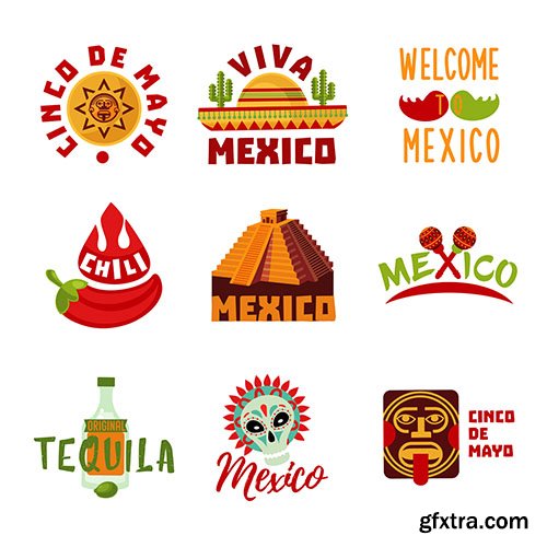 Colorful mexico logotypes set