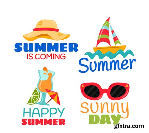 Colorful hand-drawn summer badge collection