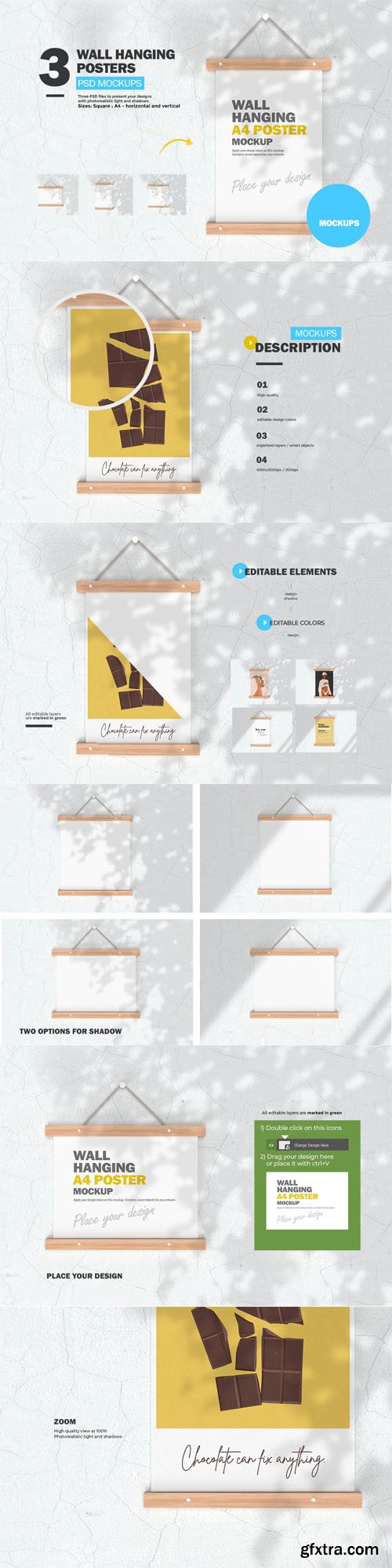 3 Wall Hanging Poster PSD Mockups Templates 3 Wall Hanging Poster PSD Mockups Templates