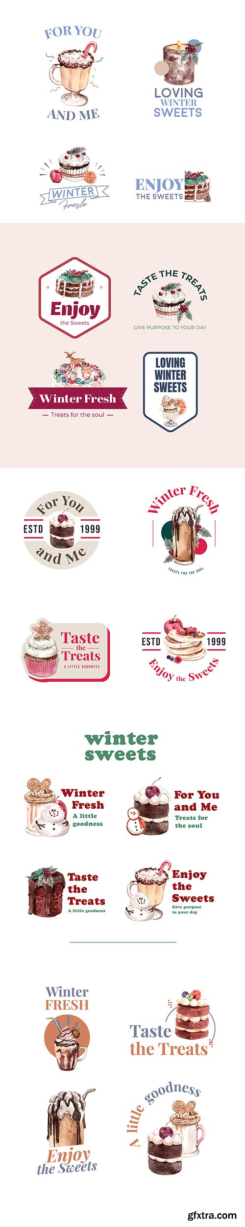 Logo design with winter sweets watercolor style