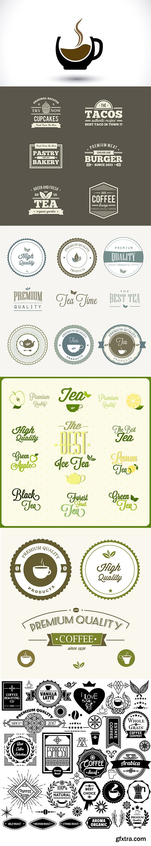 Hand-drawn coffee and tea logos set vol 2
