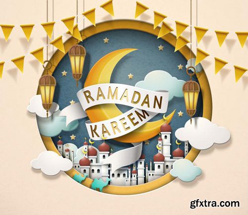 Lovely ramadan kareem design in paper art style