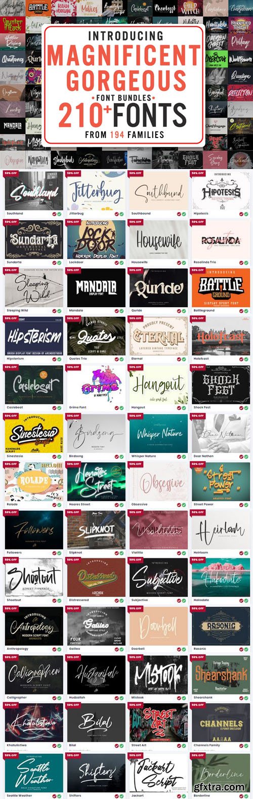 Magnificent Gorgeous Fonts Bundles [210 Fonts / 194 Families]