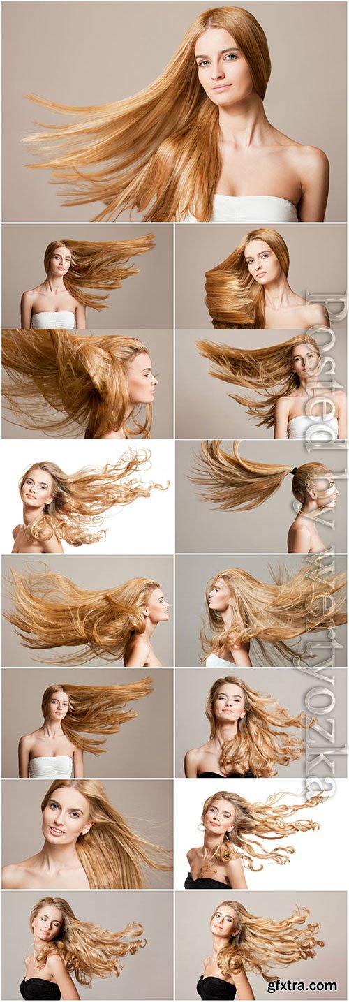 Girl with long blond straight hair stock photo