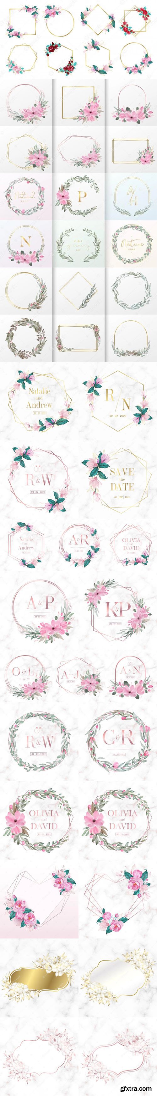 Watercolor Floral Frames for Wedding Monogram Vector Collection - 25 EPS Watercolor Floral Frames for Wedding Monogram Vector Collection - 25 EPS