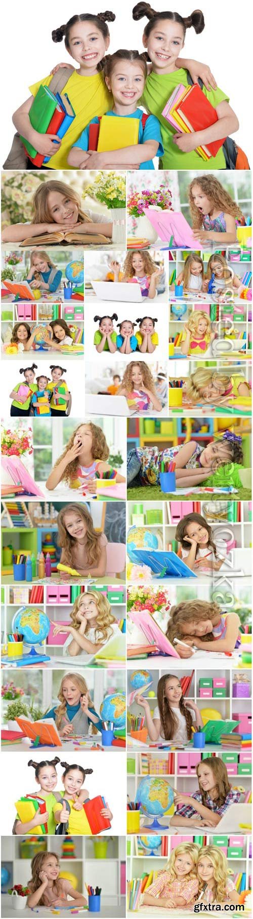 Children with books stock photo