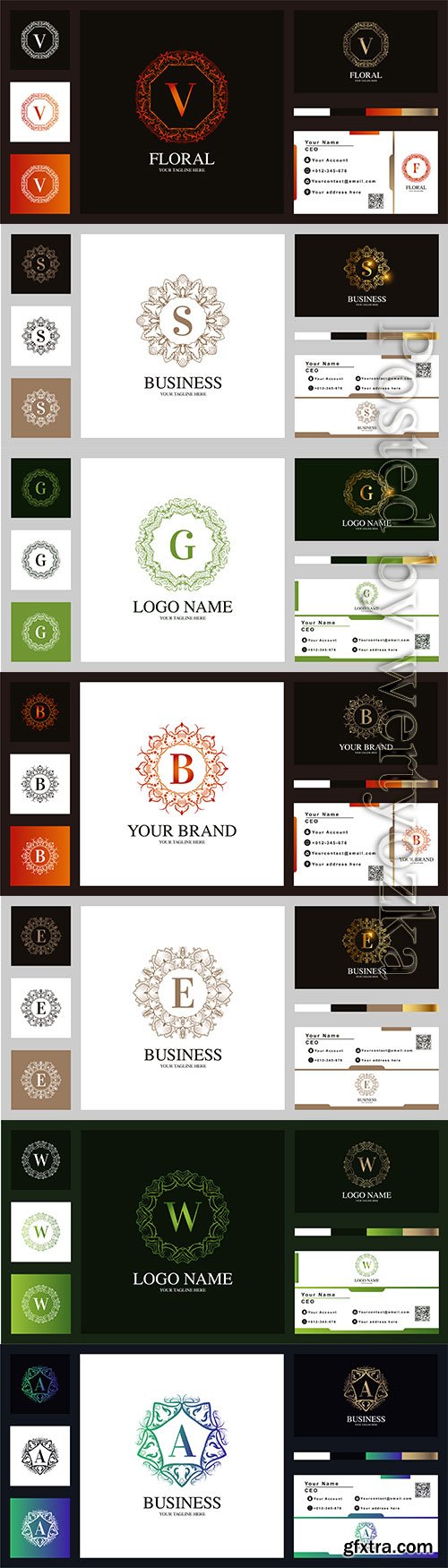 Letter vector luxury ornament flower frame logo template design with business card