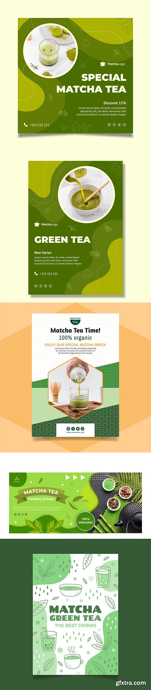Matcha tea template set