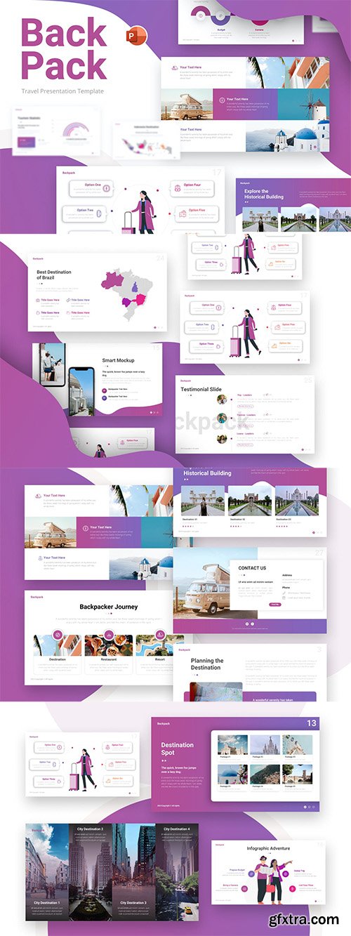 Backpack Travel PowerPoint Template Backpack Travel PowerPoint Template