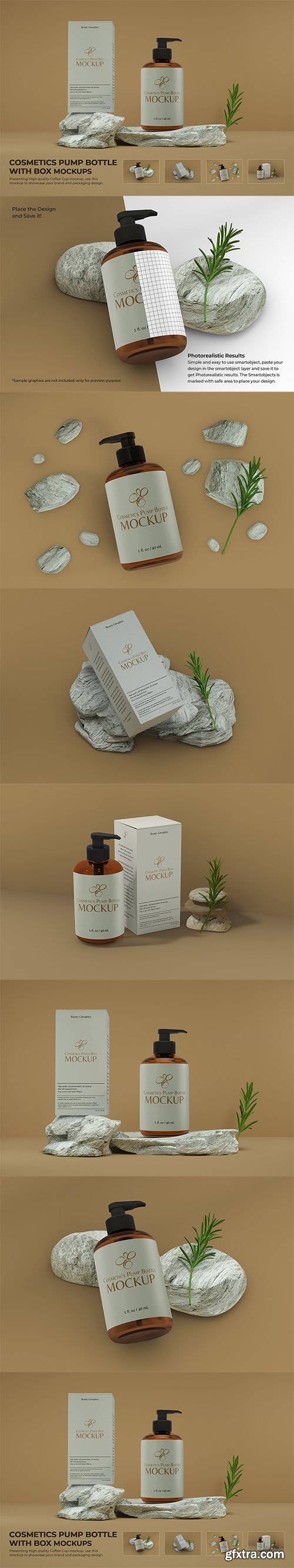 Cosmetics Pump Bottle with Box Mockup Scene 6MHCCAB Cosmetics Pump Bottle with Box Mockup Scene 6MHCCAB