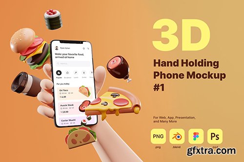 3D Hand Holding Phone Mockup for Food Industry Q6KJPKM 3D Hand Holding Phone Mockup for Food Industry Q6KJPKM