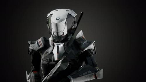Videohive - Futuristic Soldier in Steel Armor with the Cyber Punk Gun - 33152704 - 33152704