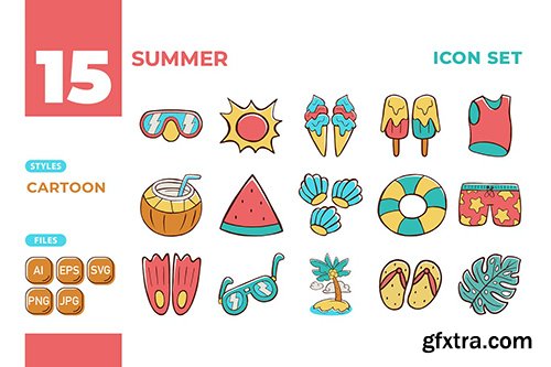 Summer Icon Set (Cartoon Style) #01 5NLFCZC Summer Icon Set (Cartoon Style) #01 5NLFCZC