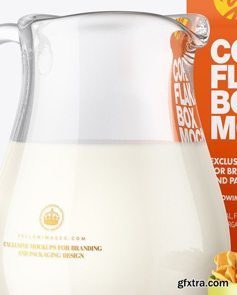 Glass Milk Jug and Bowl with Corn Flakes mockup 86588