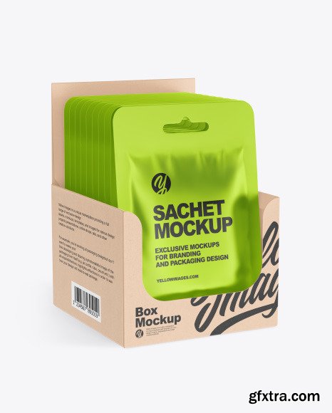 Metallic Sachets w/ Kraft Box Mockup 86611