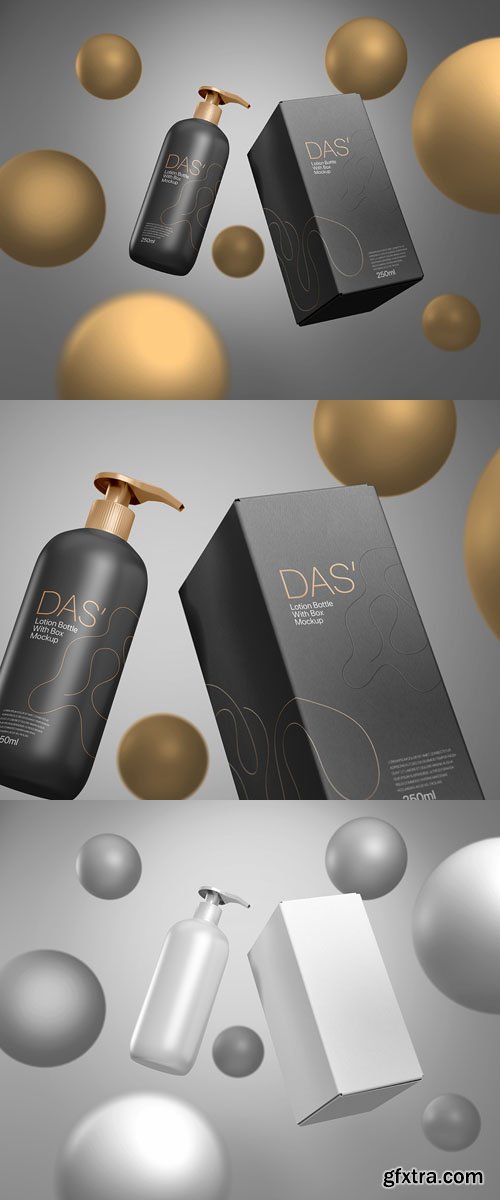 Lotion Bottle for Skincare with Box PSD Mockup Template Lotion Bottle for Skincare with Box PSD Mockup Template