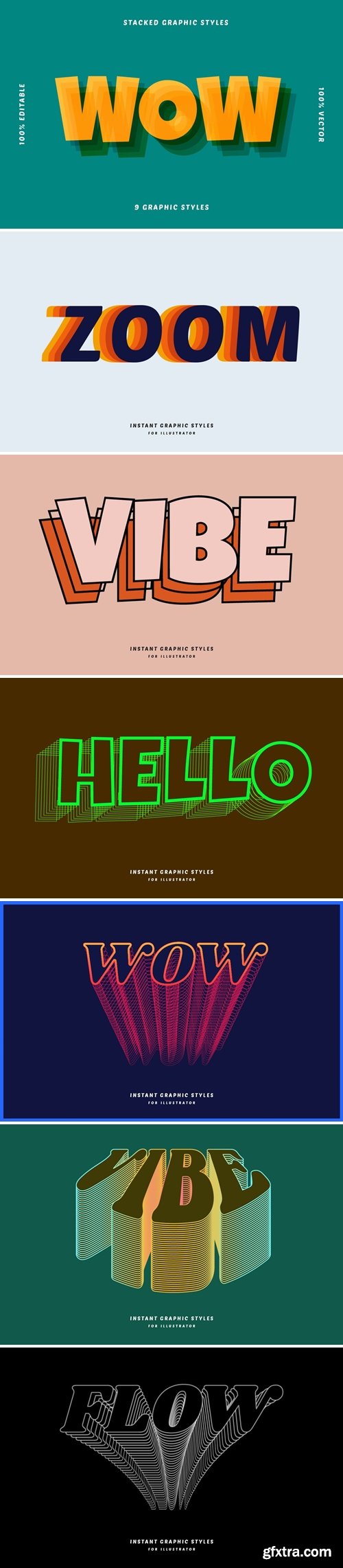 Multicolor Layered Text Effects Set