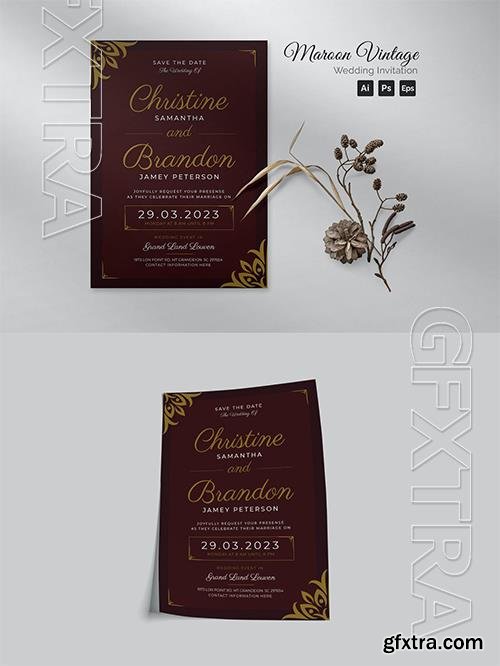 Maroon Vintage Wedding Invitation VTUWDGD