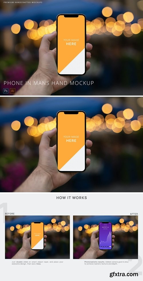 iPhone 12 Pro in Mans Hand Mockup with Bokeh