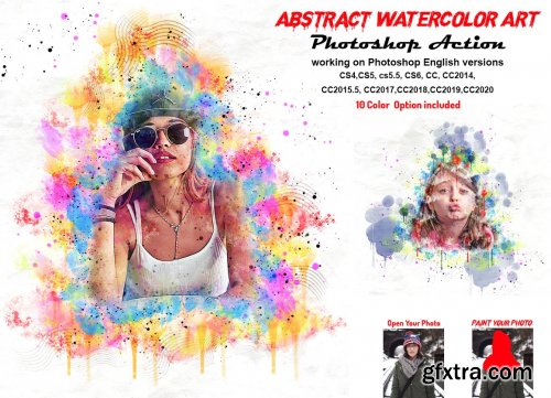 CreativeMarket - Abstract Watercolor Art PS Action 5800254