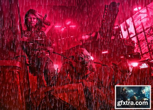 CreativeMarket - Rain Cyberpunk Photoshop Action 6343017