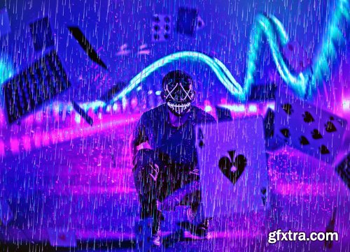CreativeMarket - Rain Cyberpunk Photoshop Action 6343017