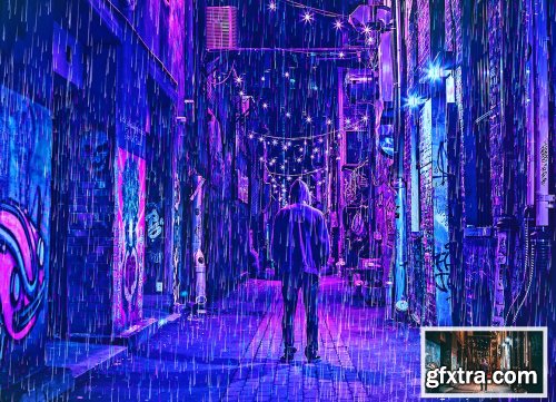 CreativeMarket - Rain Cyberpunk Photoshop Action 6343017