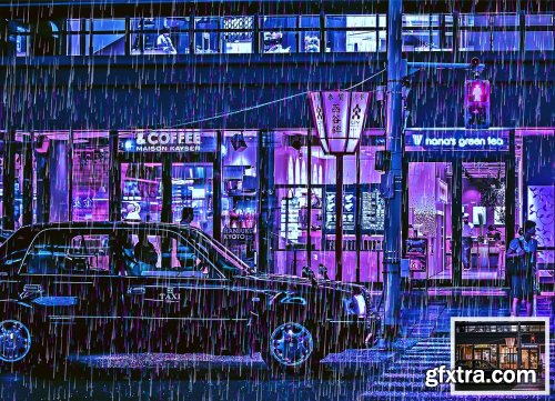 CreativeMarket - Rain Cyberpunk Photoshop Action 6343017