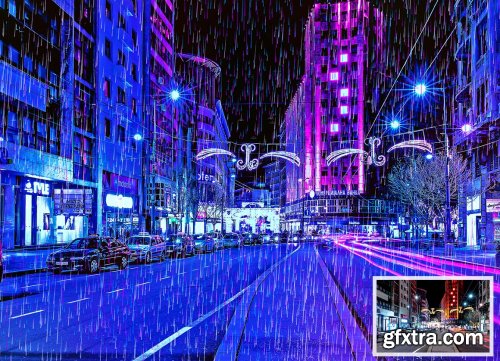 CreativeMarket - Rain Cyberpunk Photoshop Action 6343017