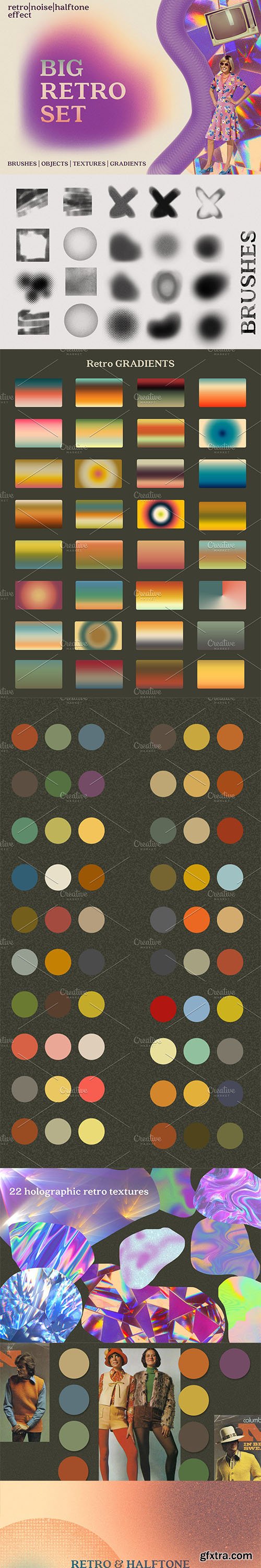 CreativeMarket - RETRO SET Effects Brushes Gradients 5893163