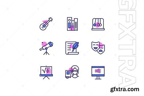 School Subjects - Line Design Style Icons Set F595X2T