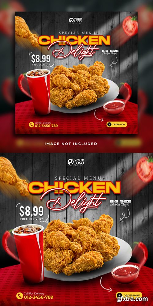 Fried Chicken Menu Promotion - Social Media Banner PSD Template Fried Chicken Menu Promotion - Social Media Banner PSD Template