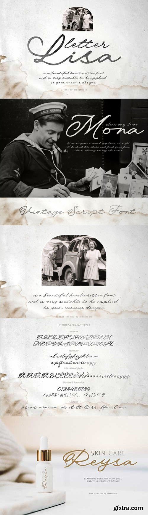 Letter Lisa - Vintage Script Font Letter Lisa - Vintage Script Font