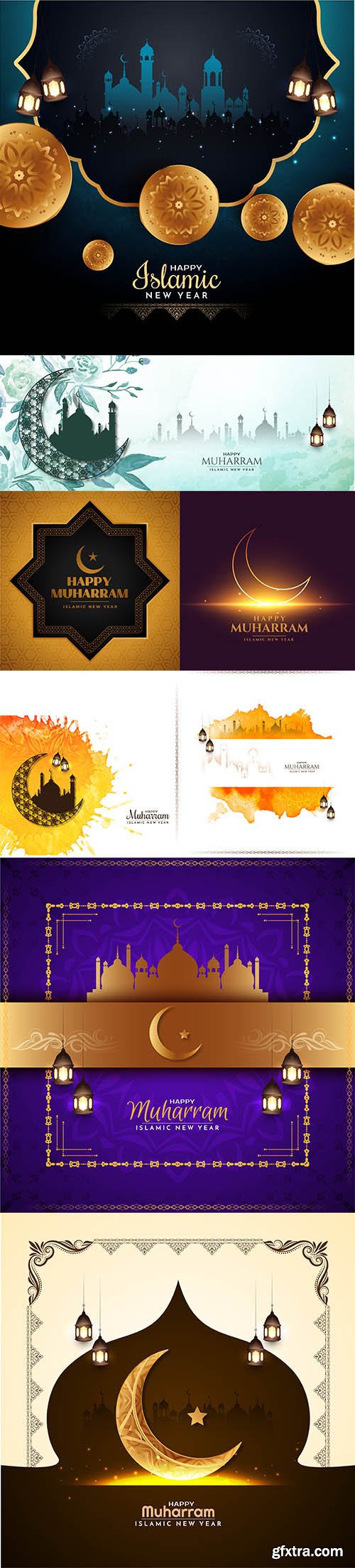 Happy muharram islamic new year religious greeting banner