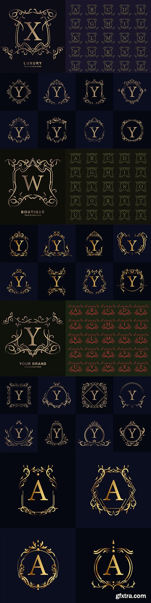 Letter logo with luxurious ornament and floral frame