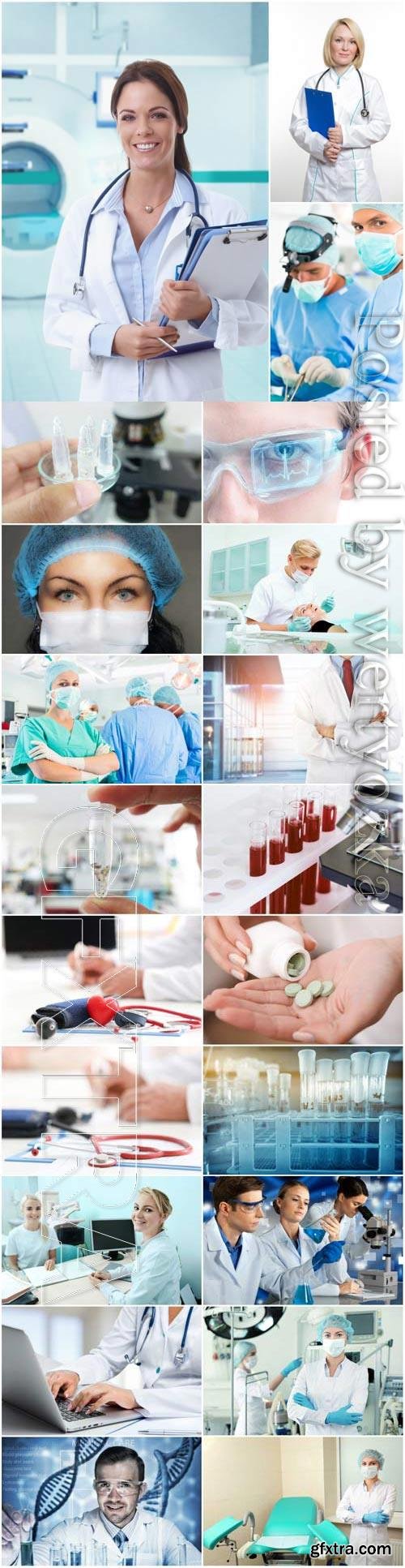 Medical set of doctors in the laboratory stock photo