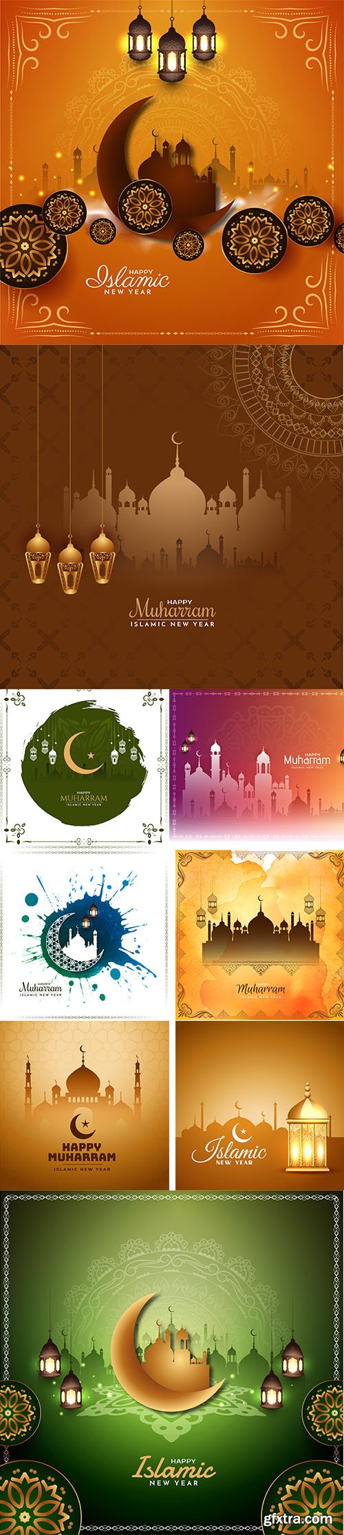 Happy muharram islamic new year beautiful mosque background vector