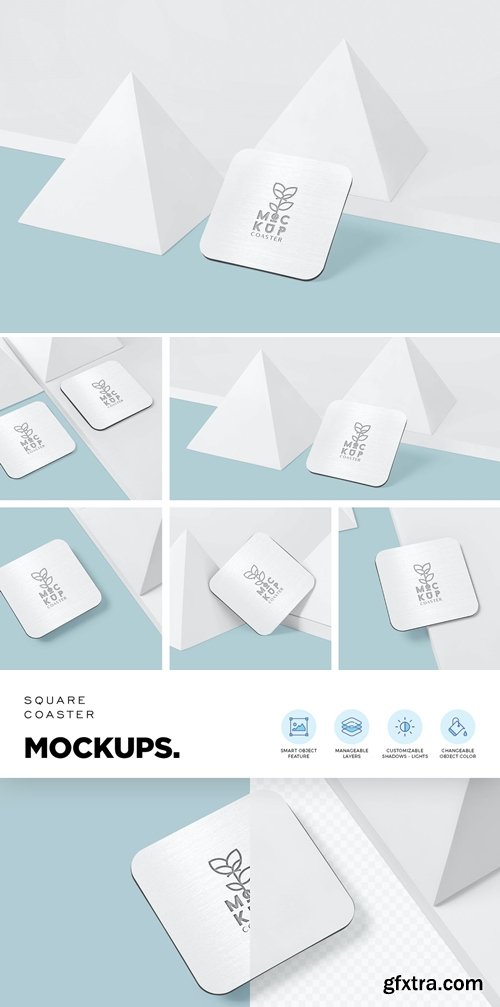 Square Metallic Coaster Mock-Ups with Round Corner