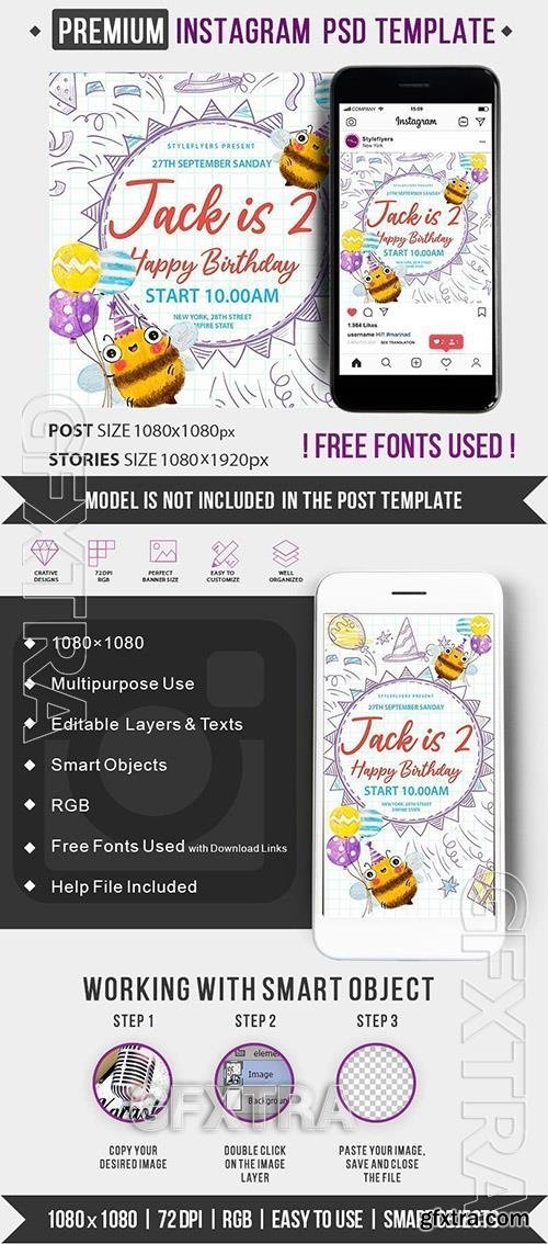 Jack is 2 Birthday Instagram Post and story PSD Template Jack is 2 Birthday Instagram Post and story PSD Template