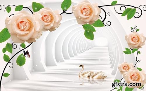 3d modern floral background wall