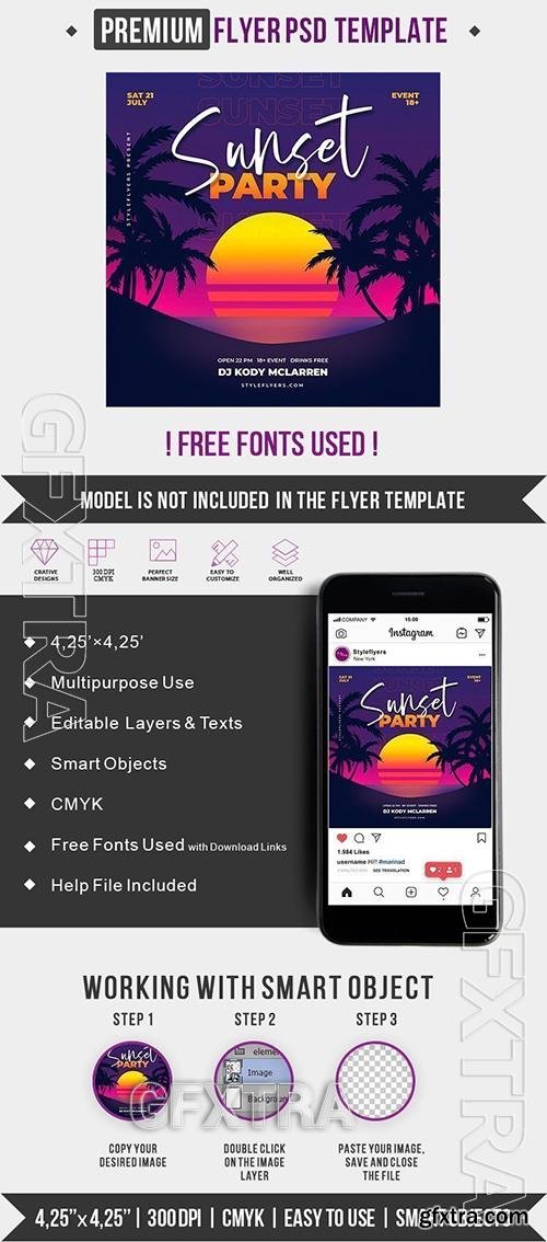 Sunset Party PSD Instagram Post and Story Template