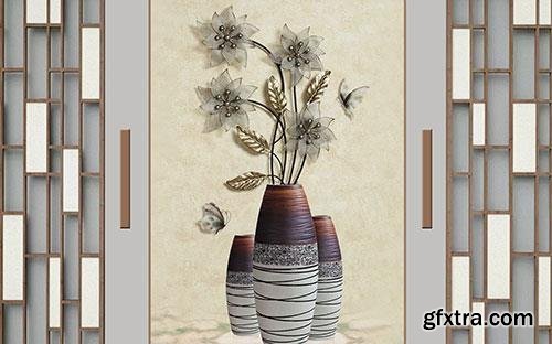 Wood grain stone 3d floral stereo tv background wall