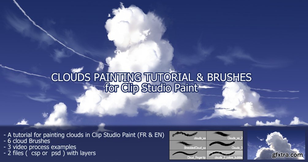 Clouds painting tutorial + 6 Brushes + 3 video process For Clip Studio