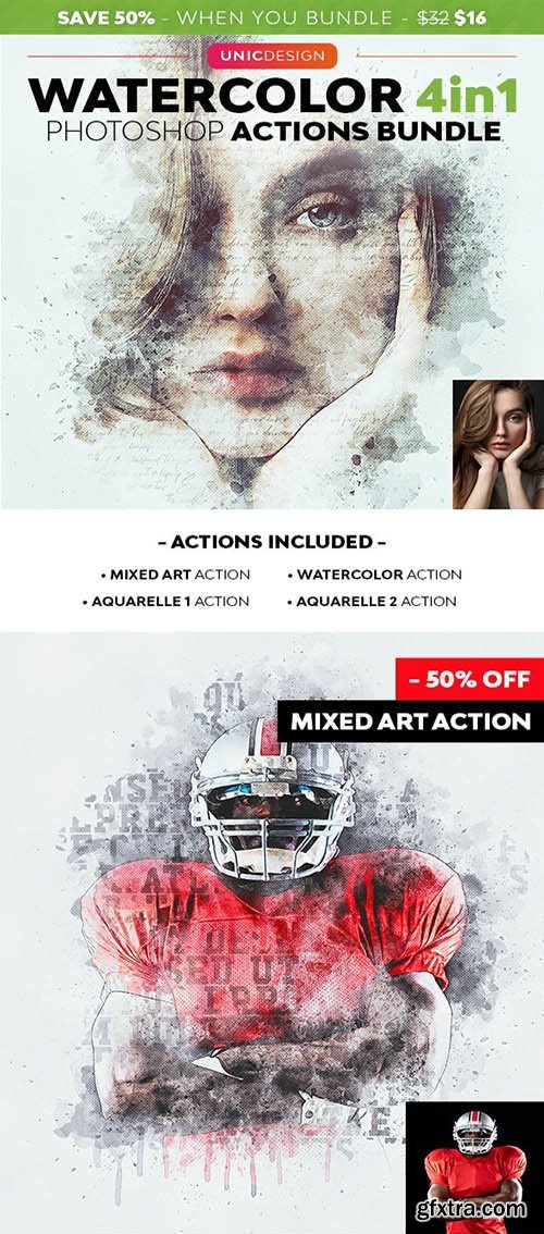 GraphicRiver - Watercolor 4in1 Photoshop Actions Bundle 29753428